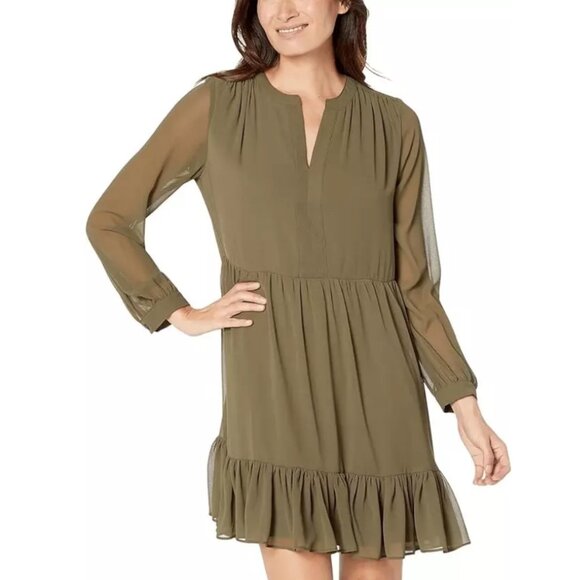 Vince Camuto Solid Long-Sleeve Split-Neck Tiered baby Doll Dress Size 2X - Picture 1 of 15